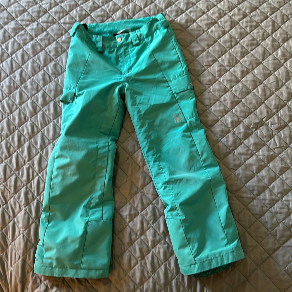 Teal Spyder brand snow pants